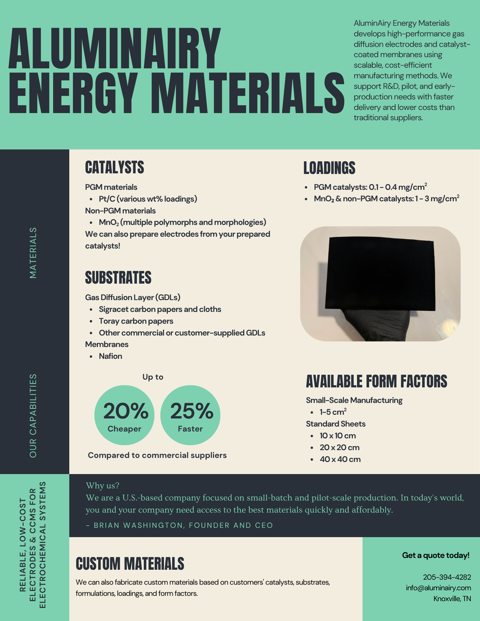 AluminAiry Energy Materials capabilities sheet